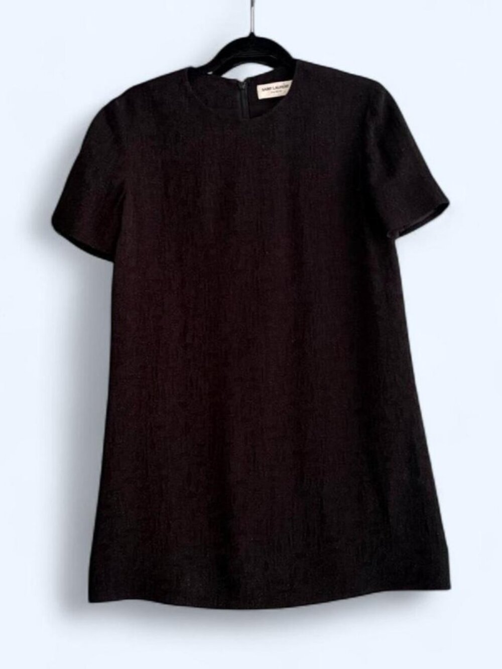 Saint Laurent 2018 black metallic jacquard mini shift dress by Anthony Vaccarell